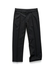 Black trousers against a white backdrop, front view, simple cut