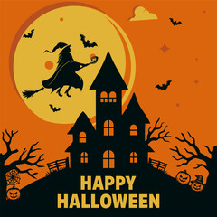 Happy Halloween silhouette vector logo illustration