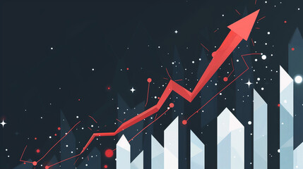 "Artistic Growth Chart: A stylized depiction of an upward-trending red arrow over a bar graph, accented with paint splatters, illustrating progress and success with a creative flair."