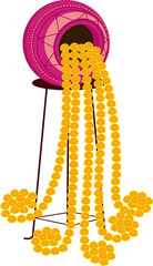 mehndi and haldi decorative hangings floral pot backdrop for Indian wedding function decor vector illustration