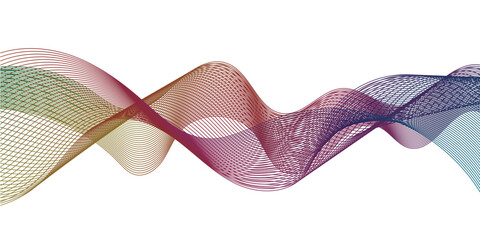Colorful abstract wave background with flowing gradient lines in purple, red, and green tones. Modern minimal curve pattern for digital art, technology, wallpaper, or creative design projects.