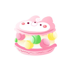 Bunny Candy Macaron Vector | Cute Kawaii Dessert Clipart with Colorful Candies and Pastel Cream, Adorable Rabbit Cookie Illustration
