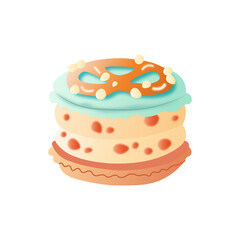 Pretzel Macaron Vector | Cute Kawaii Dessert Clipart, Sweet French Cookie Illustration with Caramel and Crunch Topping
