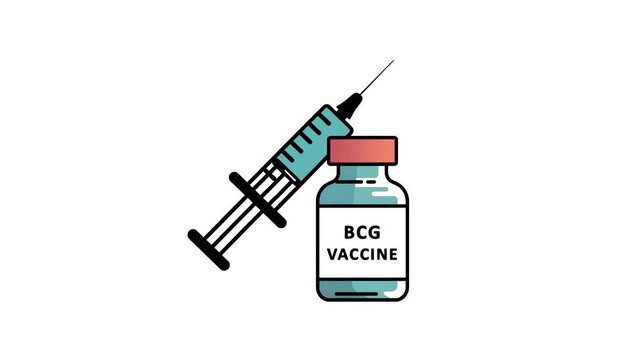 BCG vaccine bottle with syringe animation illustrating tuberculosis prevention, immunization, and healthcare awareness concepts on white background.