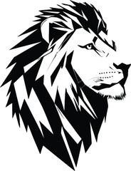 Lion head logo design black and white vector illustration graphic animal predator king art