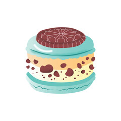 Chocolate Mint Cookie Macaron Vector | Kawaii Dessert Clipart, Cute French Pastry Illustration with Cream Filling
