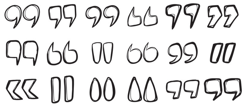 Set of Commas text doodle style. Quotation mark doodle hand drawn set. Quotation marks drawing for quotes template,vector illustration.