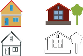 Modern House Icon Set in Minimal Flat Design Style