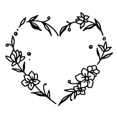 Floral vine heart frame, elegant tattoo style line art