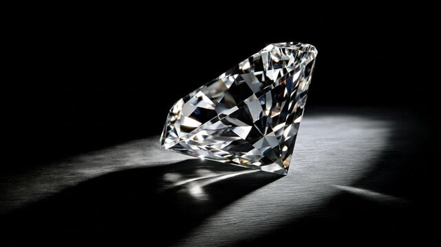 Brilliant cut diamond gemstone sparkling on a dark background, symbolizing luxury, wealth, and elegance.