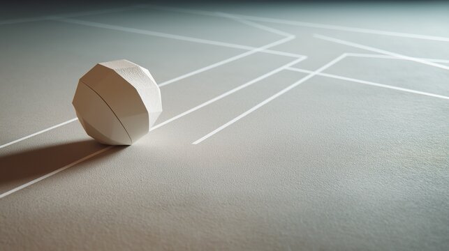 Minimal paper geometric ball mockup on beige court background
