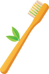 The isolated blue plastic toothbrush with toothpaste and a green leaf represents dental hygiene and oral health care on a white background