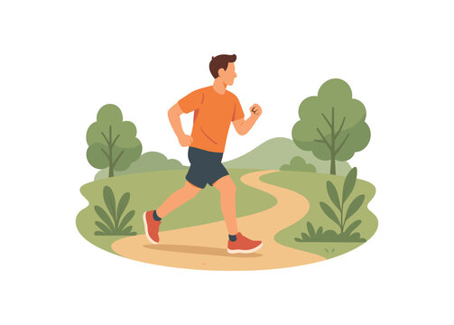 jogging path outdoor activity and fitness motivation flat vector illustration style isolated on white background