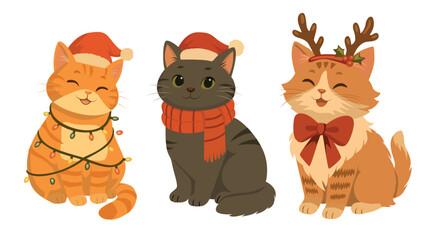Christmas cats. Cute cats with Christmas decorations. Vector illustration.