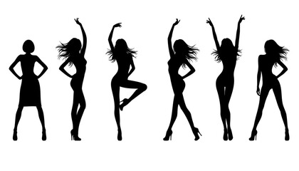 Fototapeta premium vector silhouettes of dancing girls