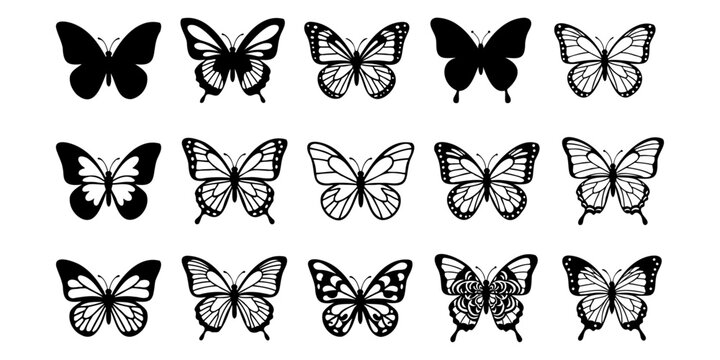 set of butterflies isolated on white