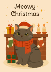 Merry Christmas. Meowy Christmas. Christmas cards with cats. Vector illustration.