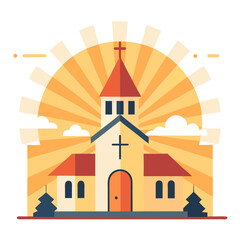 Naklejka premium Sunrise rays over easter sunday church illustration