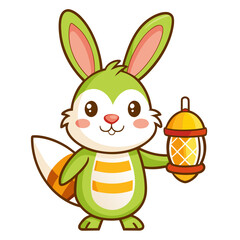 Cute bunny holding an easter lantern with an egg design