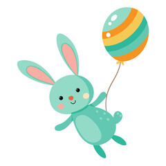 Cute bunny flying with egg shaped balloon