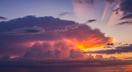 Fototapeta premium Dramatic sunset with vibrant colors illuminating the sky, creating a breathtaking and inspiring natural spectacle of light and shadow