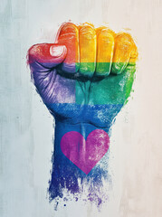 Rainbow fist symbolizing pride and love for LGBTQ+ rights and community