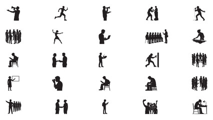 Naklejka premium Collection of Human Silhouettes in Various Poses and Activities