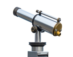 Coin-operated viewing telescope mounted on a stand against a dark background