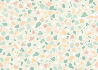 Soft pastel terrazzo pattern with irregular chips of pink green and yellow on white background