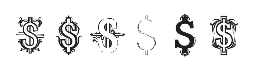 Professional clean cutout dollar sign graphic design element. Premium dollar business logo symbol silhouette, vector illustration.