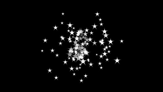 Twinkle stars glitter sparkle in a seamless loop animation. white cartoon, flat, vector, doodles style stars blinking, Single glowing star sparkle loop on black screen, doodle sparkle effect 4K