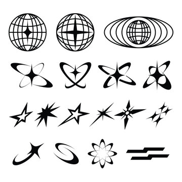 Abstract Geometric Symbols Collection in Y2K Futuristic Streetwear Style