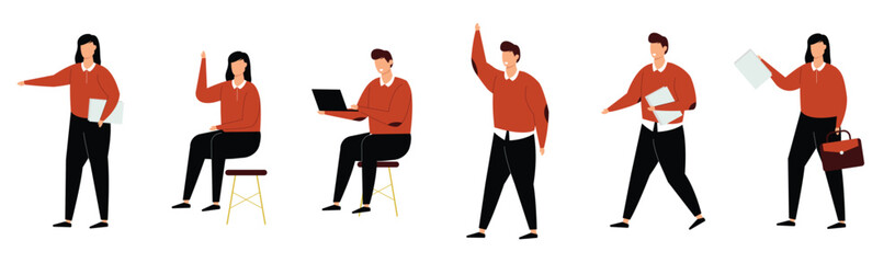 Set of people work from home cartoon character collection. Collection of creative freelancers at work. Artist painting, writer using laptop, vlogger with camera, designer drawing. vector illustration.