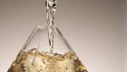 Pouring white wine into a glass, close-up shot of liquid motion.