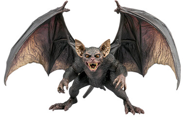 Fototapeta premium Detailed closeup of a flying bat displaying sharp features and dramatic nocturnal presence isolated on transparent background PNG
