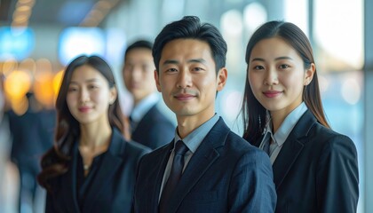 Fototapeta premium Networking event professional team portrait corporate office group photo bright ambiance close-up teamwork spirit