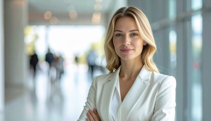 Obraz premium Professional woman in business attire modern office space portrait contemporary environment confident viewpoint