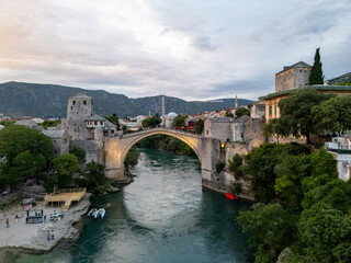Obraz premium Stari Most Mostar Bridge aerial view in Mostar, Bosnia and Herzegovina