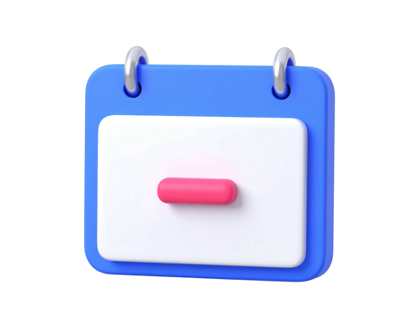 Cute 3D-rendered blue and white cartoon calendar with a pink placeholder for a date against a black background
