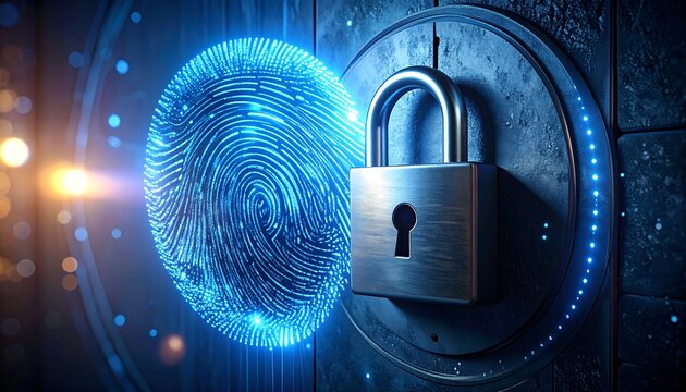 Digital fingerprint and padlock illustration depicting security - Powered by Adobe