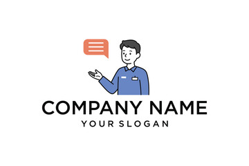 Illustrated Man with Speech Bubble Icon for Customer Service and Business Communication