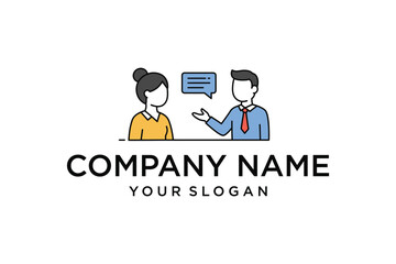Business Communication and Discussion Icon with Man and Woman Talking