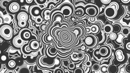 Fluid metaballs artwork with soft organic shapes and flowing circular structure. Spherical pattern with endless curves and rounded layers. Organic smooth lines creates pulsating visual texture. Vector