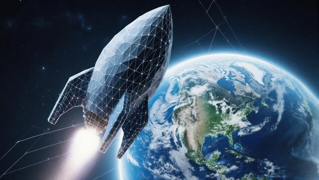 Rocket Launching from Earth into Space, a Journey to the Stars.