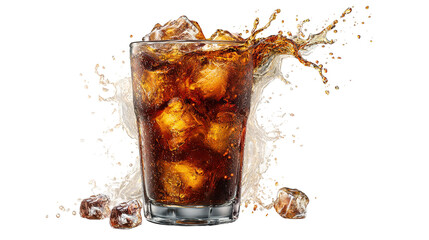 Tall glass of iced cola with red straw isolated on transparent background