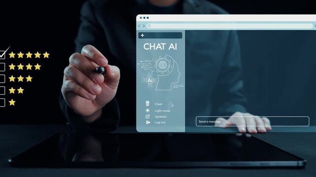 This image showcases a modern chat AI interface on a transparent screen. It features user messaging threads and interaction in a sleek, futuristic environment, ideal for technology themes. Qubit