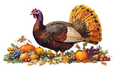 Antique style Thanksgiving card design featuring autumn colors and festive seasonal charm isolated on transparent background PNG