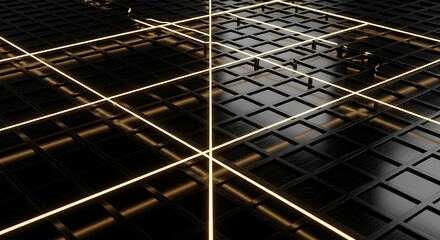 Modern black geometric pattern with vibrant golden lines for sleek backgrounds and futuristic designs