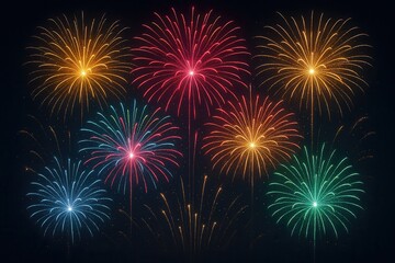 Naklejka premium Colorful fireworks light up the night sky during a celebration.