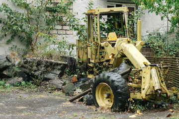 Abandoned Broken Yellow Excavator